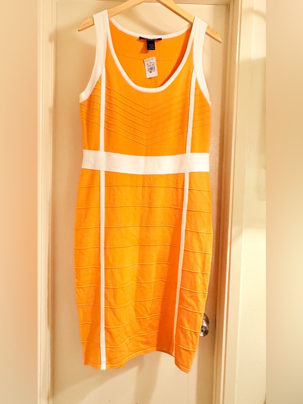 Ashley Stewart Orange Midi Sheath Dress with White Trim